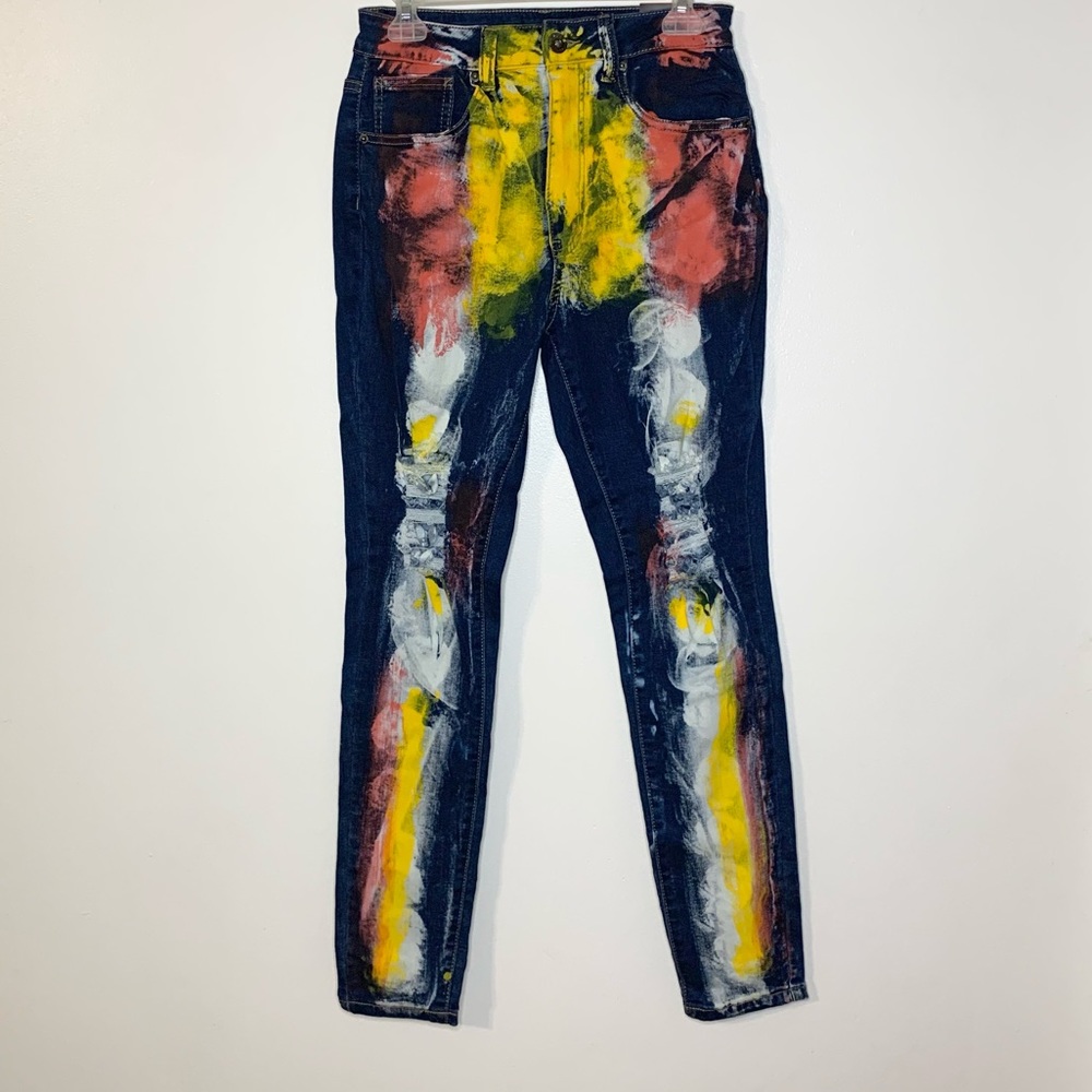 Redfox High Rise Destroyed Painted Skinny Jeans 13